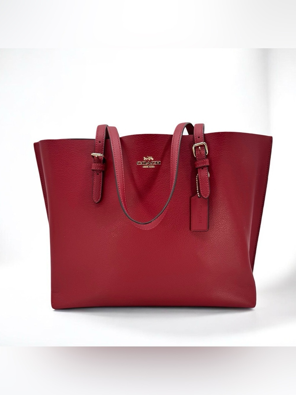 Coach Crossgrain Gallery Tote #79608 Red Pebbled Leather Fabric Interior
